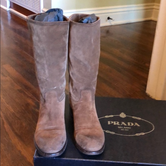 Prada Shoes - Prada brown suede motorcycle boots size 36